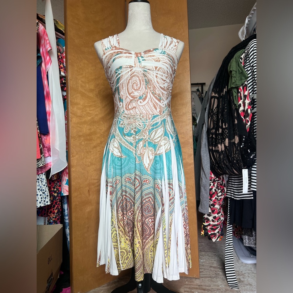 Turquoise Paisley Maxi Dress with White Accents - Picture 1 of 2